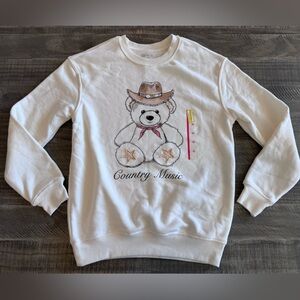 Zoe + Liv White Country Music Teddy Bear Sweatshirt- size XS